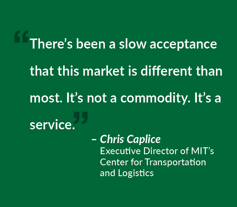 “There’s been a slow acceptance that this market is different than most. It’s not a commodity. It’s a service.” - Chris Caplice, Executive Director of MIT’s Center for Transportation and Logistics